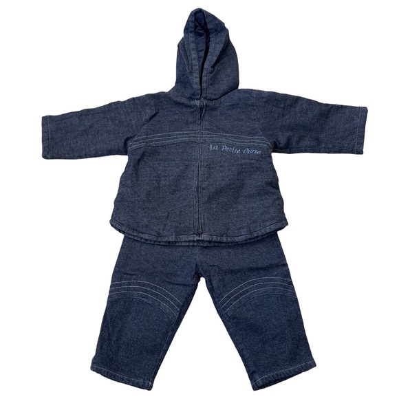 Warm Cozy La Petite Ourse Denim Hooded Jacket & Pants 9 Mos EUC Outfit - Picture 3 of 15